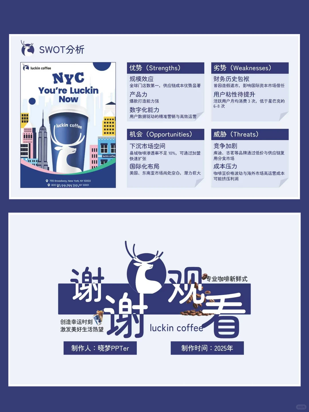 瑞幸咖啡分析ppt，蓝色简约商务风，可编辑