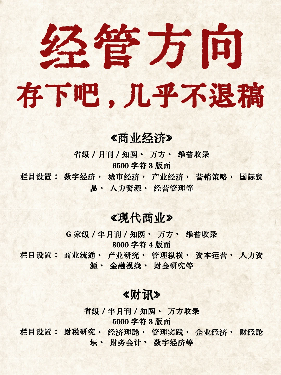 经管方向存下吧，真的很好发！