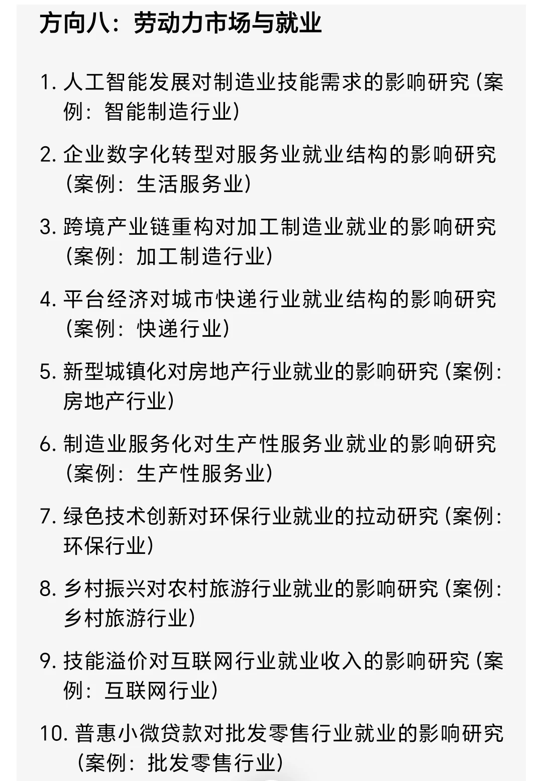 商务经济学十个选题方向100个题目分享