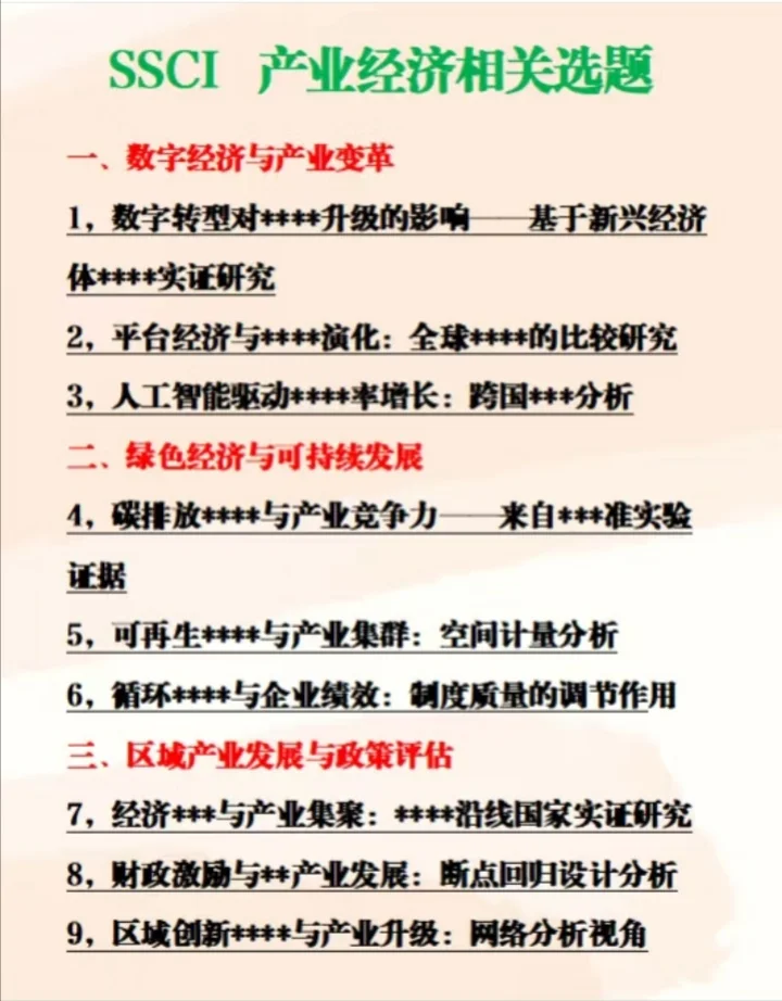 经济选题，产业经济方向
