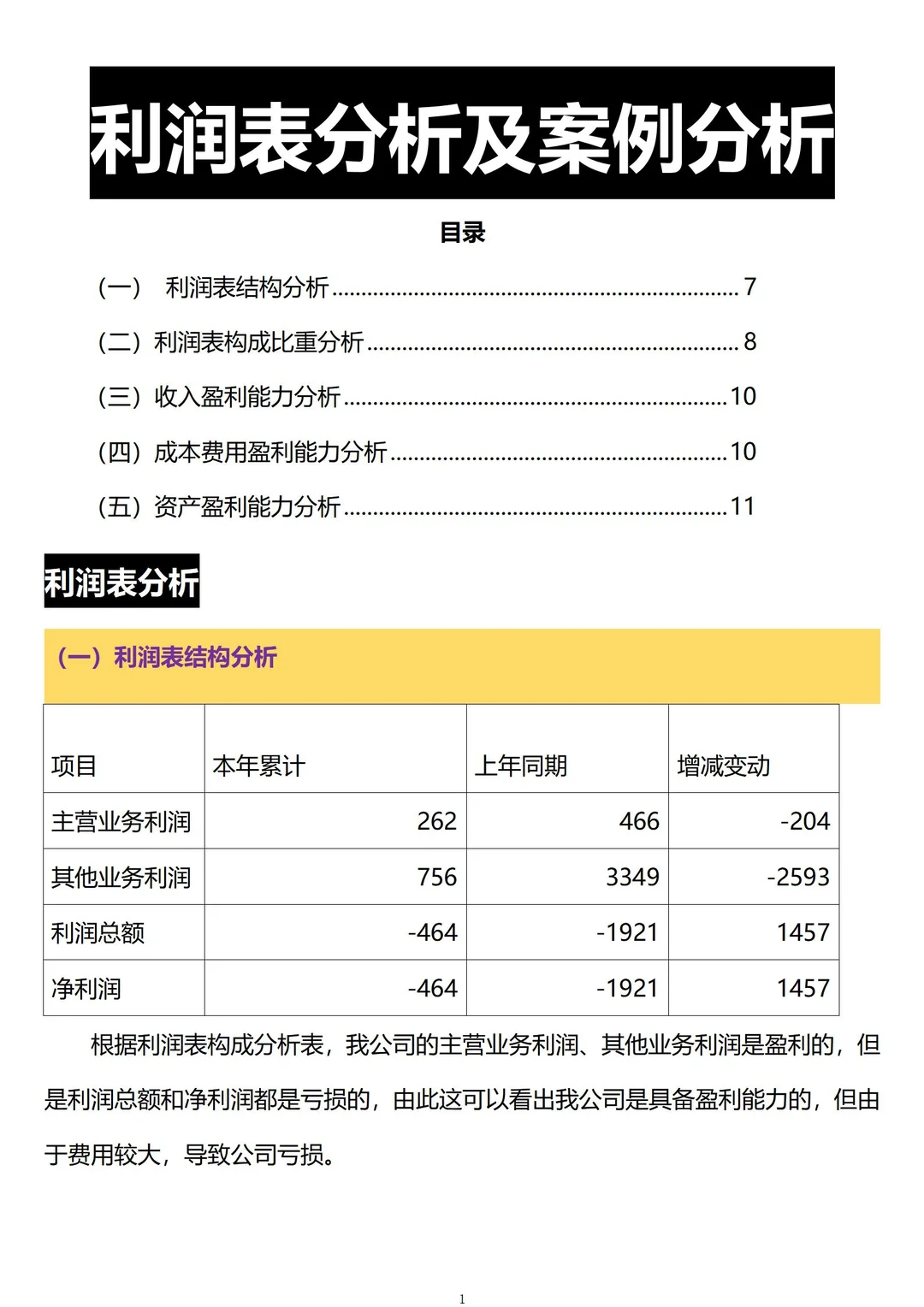财务利润表分析怎么写