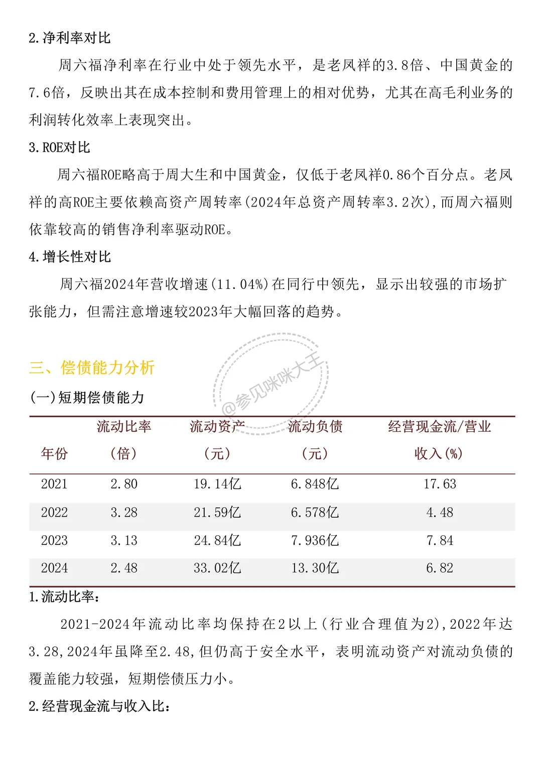 财务分析报告——以周六福为例