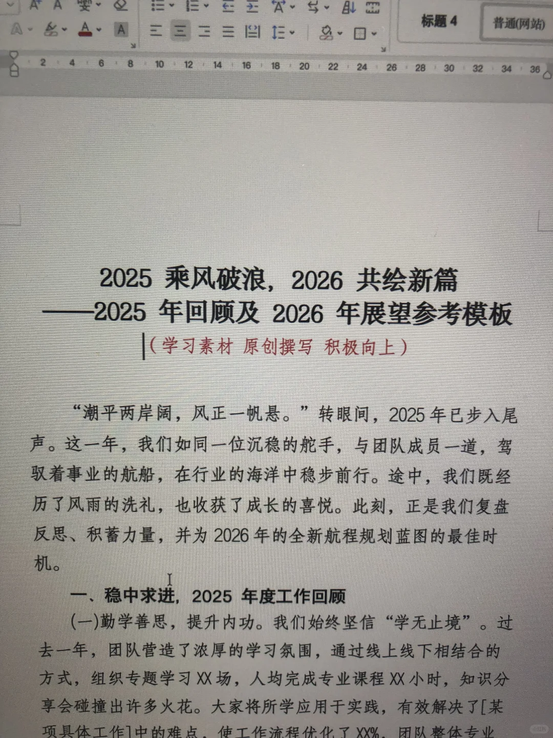2025年回顾及2026年展望参考模板