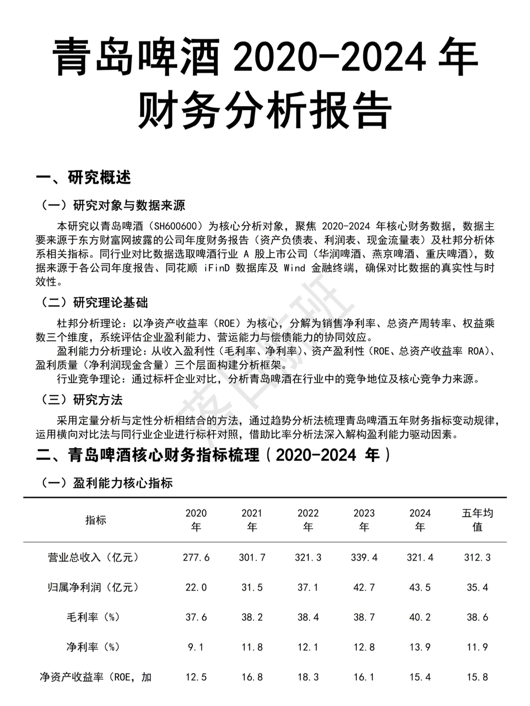 新鲜出炉的青岛啤酒2020-2024财务报告分析