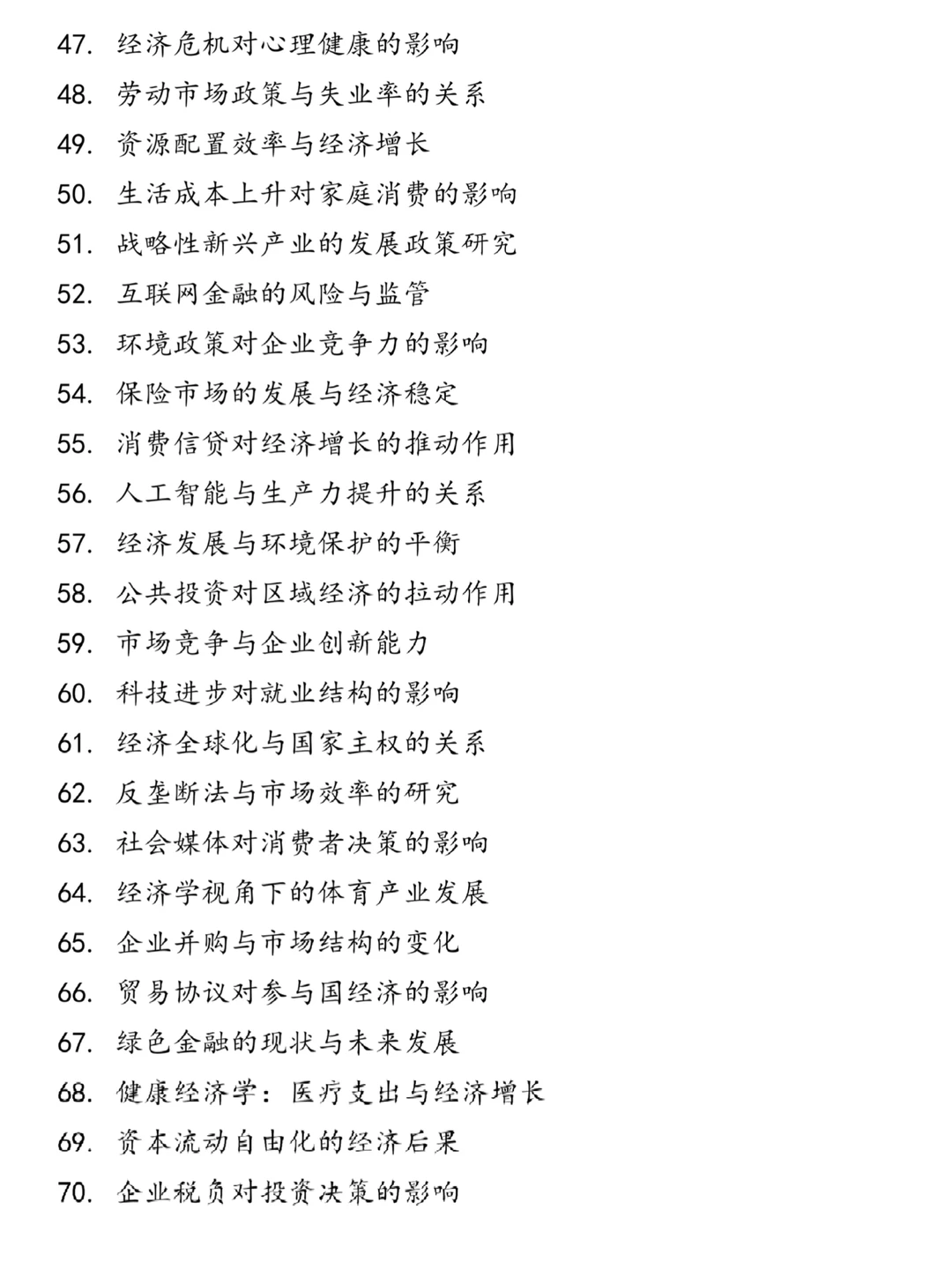 经济学专业的宝子一定要刷到这些论文选题啊