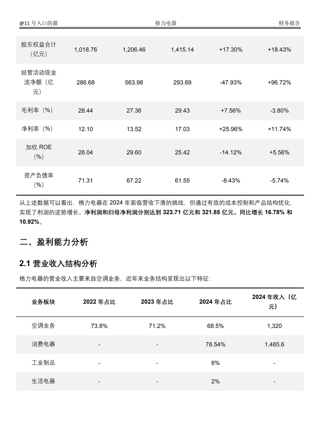 2022-2024年格力电器财务分析报告参考?