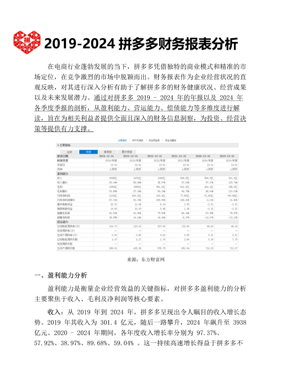 拼夕夕财务报表分析真的很好写！！！