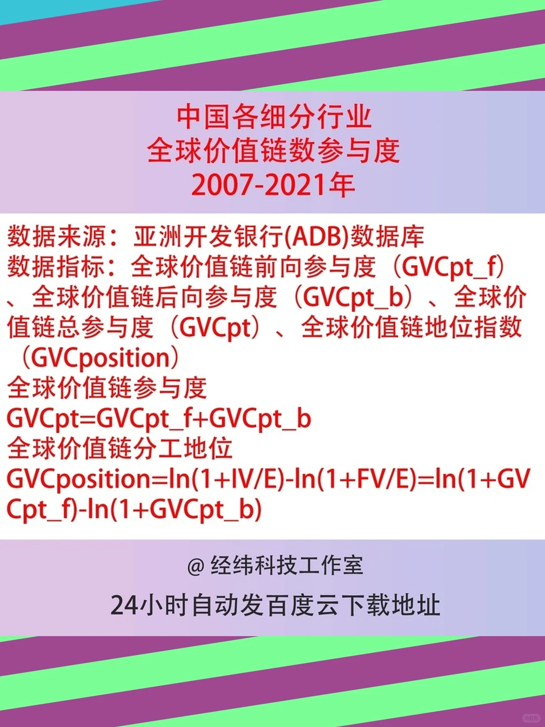 中国各细分行业全球价值链数据2007-2
