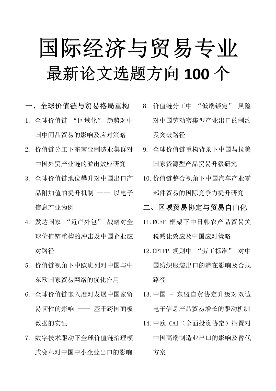 国际经济与贸易专业论文选题100个‼️
