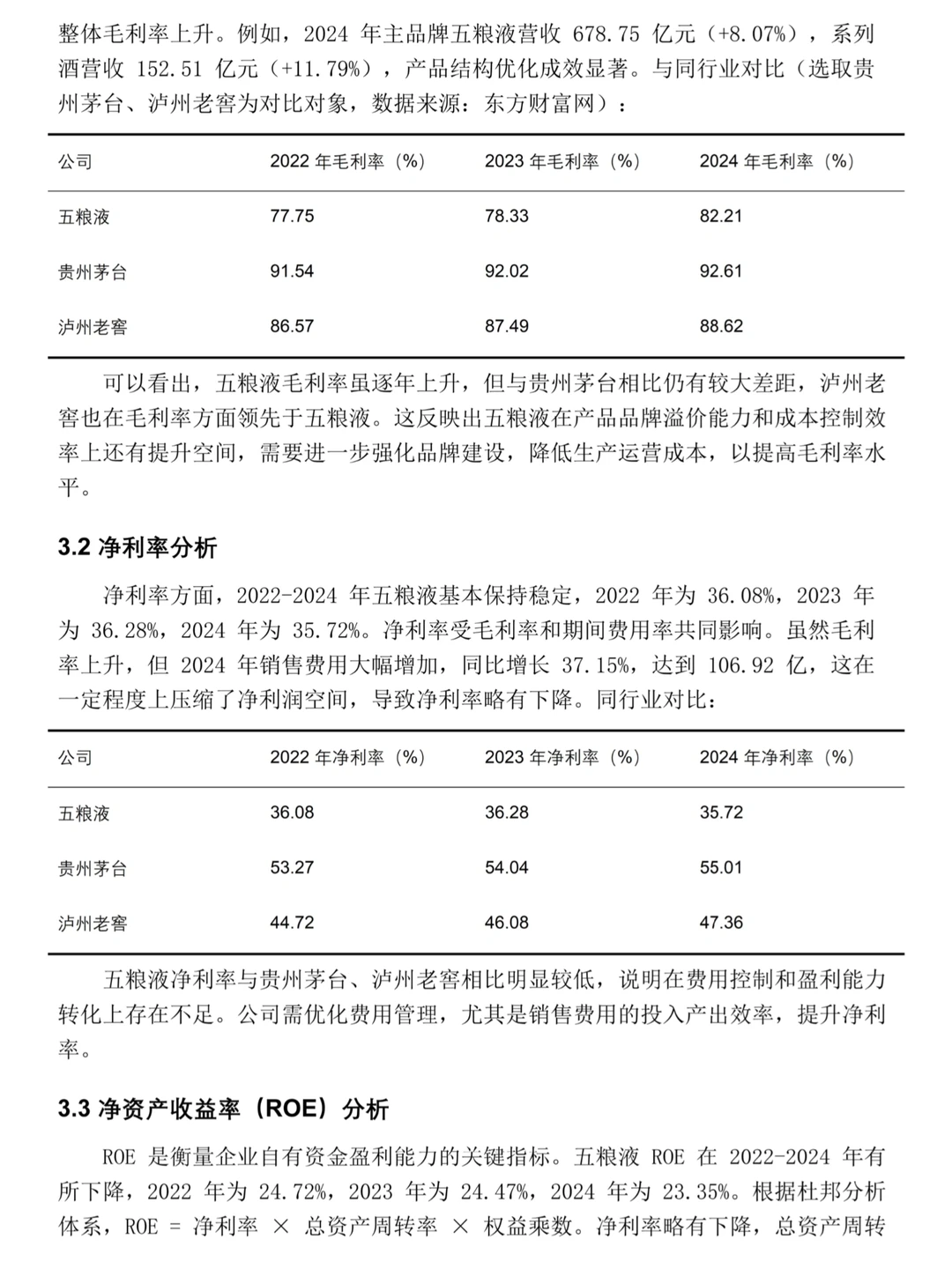 五粮液近三年财务分析报告——2022-2024年