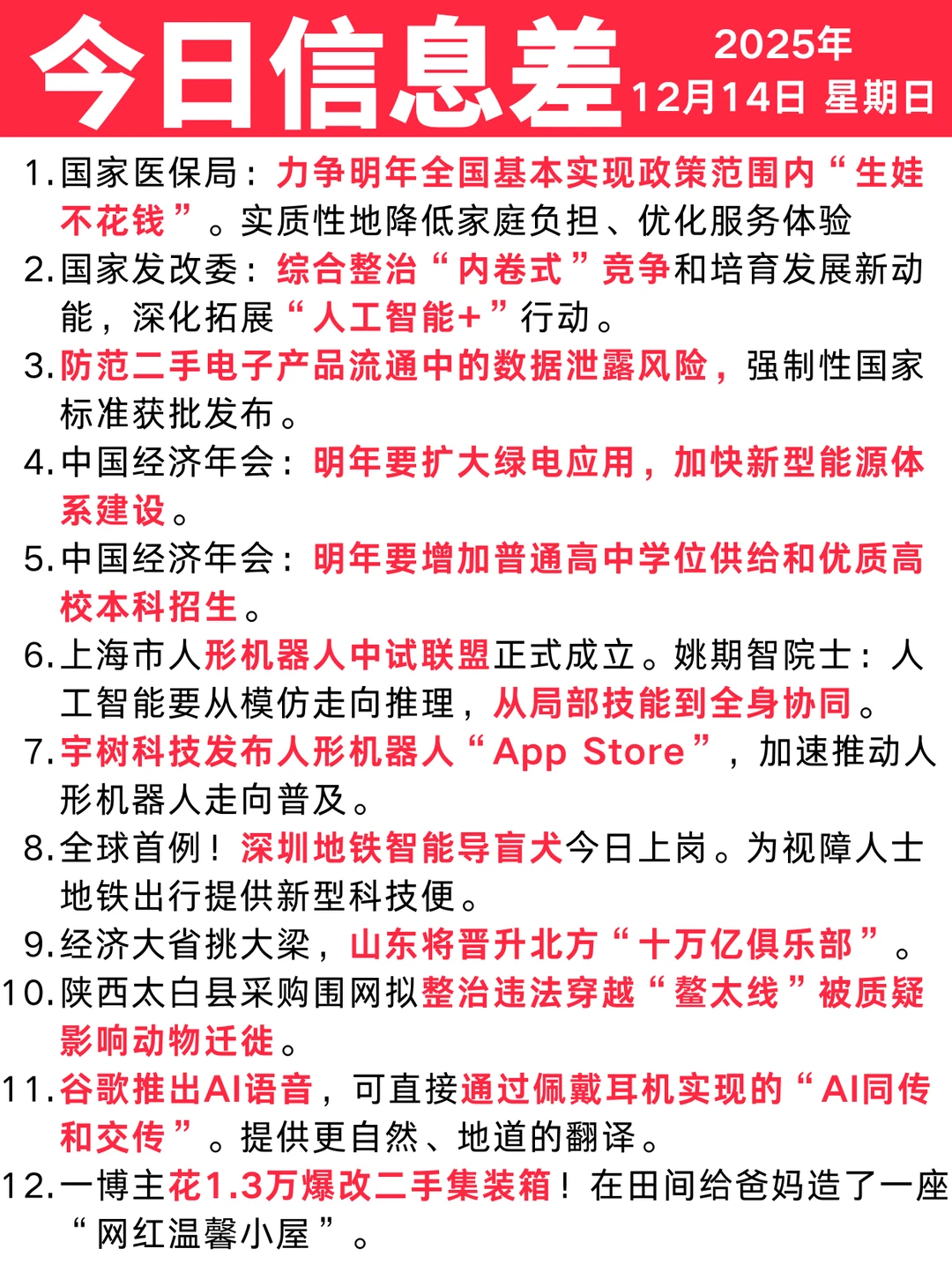 今日信息差｜12 ?️ 14 日