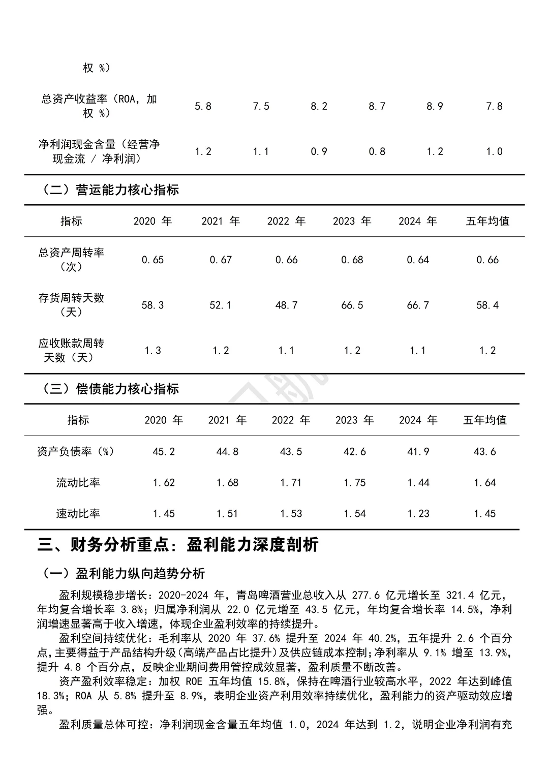 新鲜出炉的青岛啤酒2020-2024财务报告分析