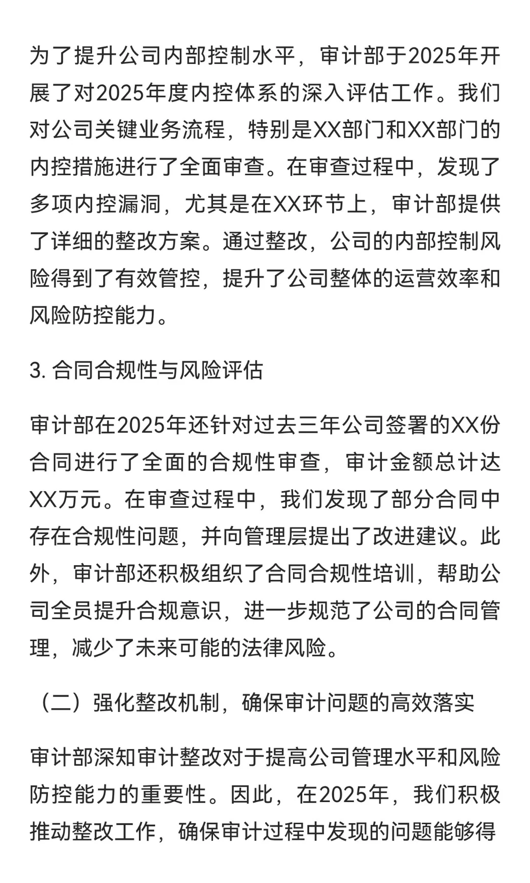 2025年度审计部工作总结与2026年工作规划