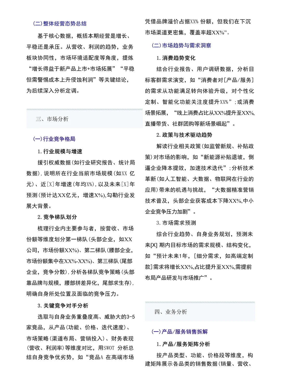 经营分析报告框架模板来啦