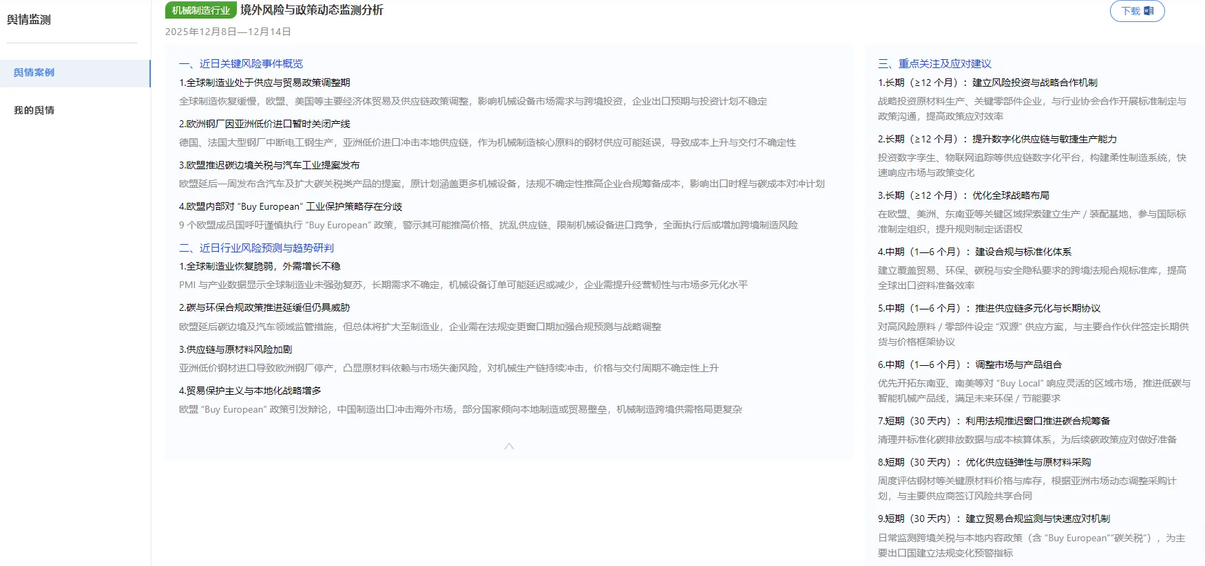 各行业境外风险与政策动态监测分析