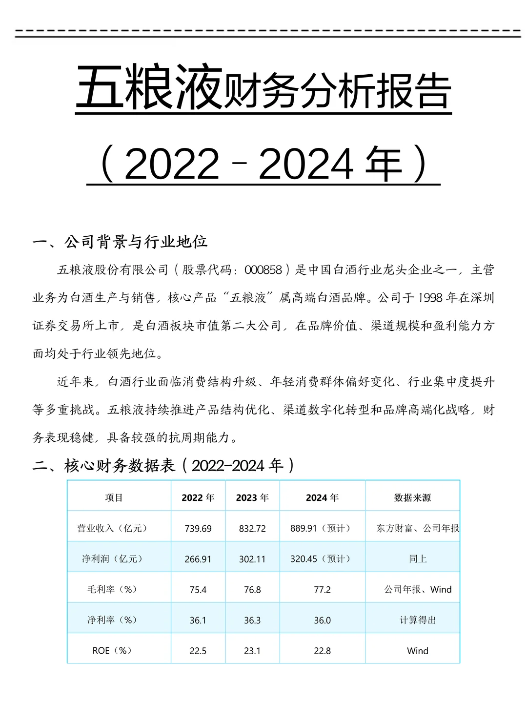 五粮液财务分析报告2022-2024年，直接拿下