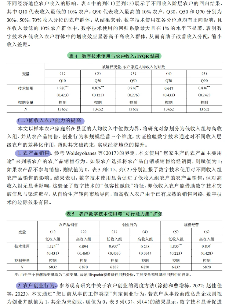 指尖赋能！数字技术缩小农户收入差距?