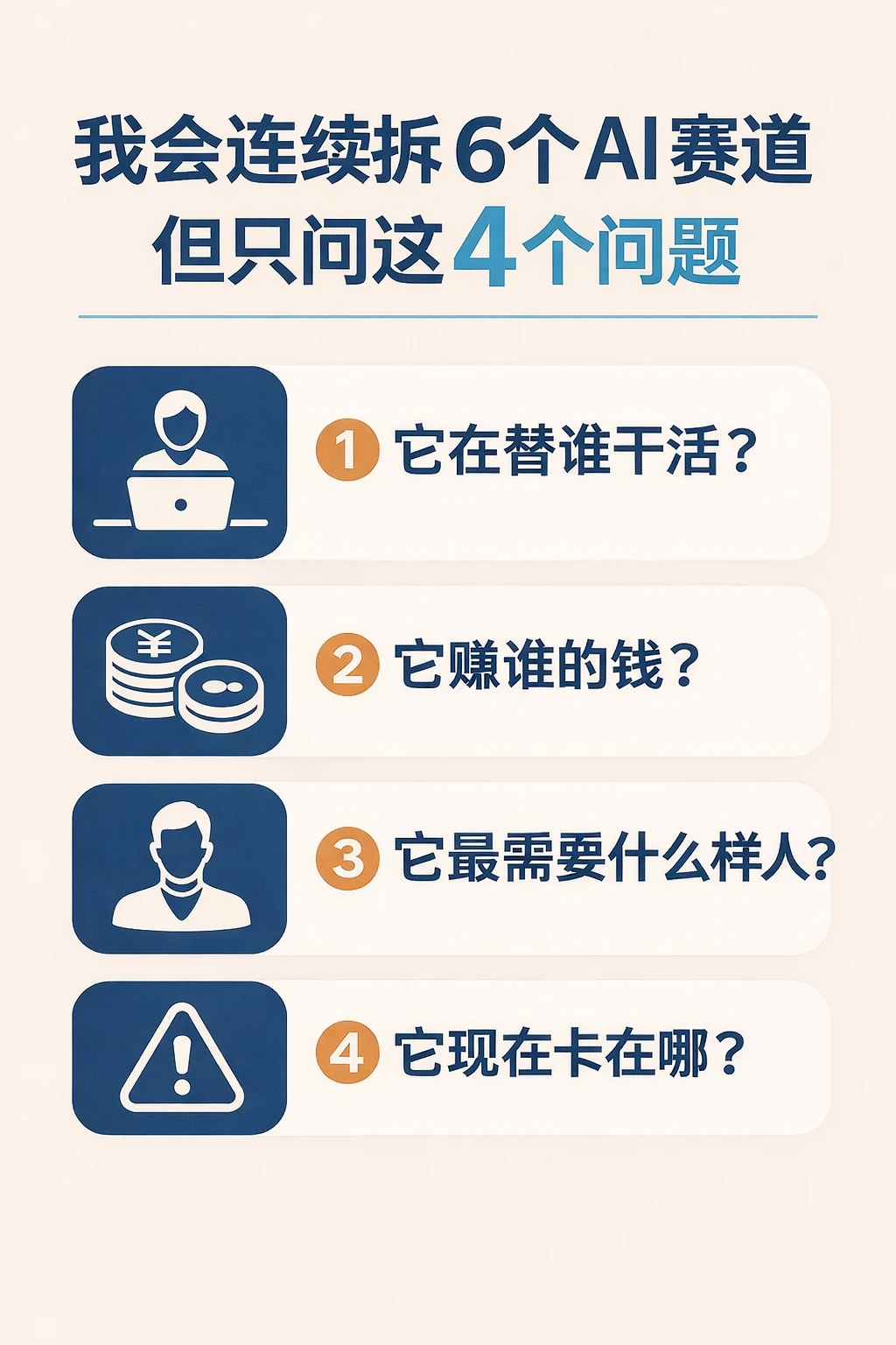 ✅ 我会拆 6 个 AI 赛道，但只问这4 个问题