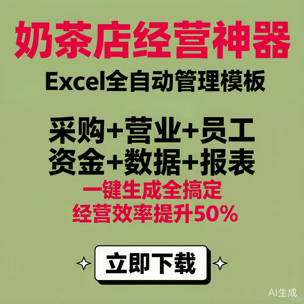 奶茶店经营报表|采购员工资金数据模板