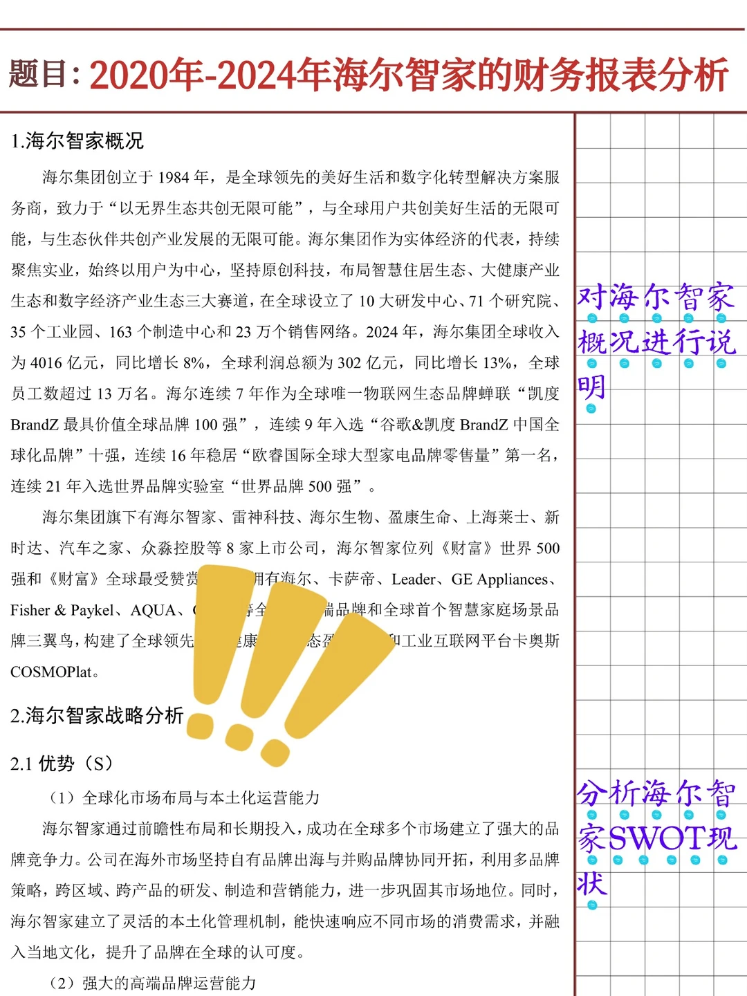 海尔智家财务报表分析报告（2020-2024）