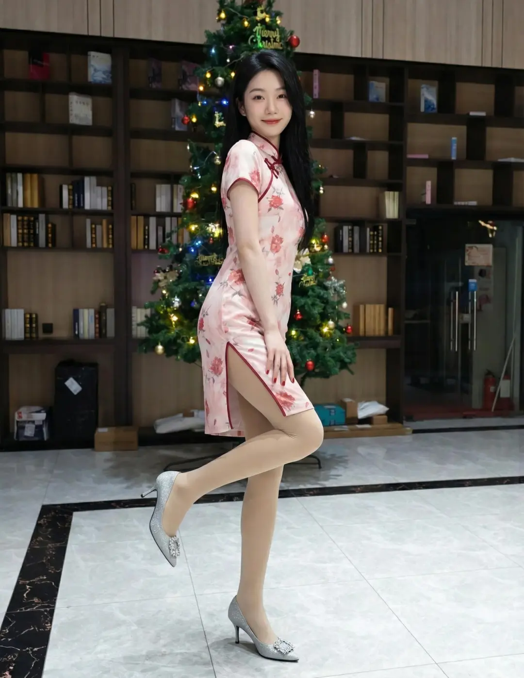 旗袍的圣诞氛围感