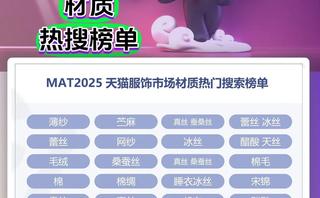 天猫服饰2025材质热搜榜单