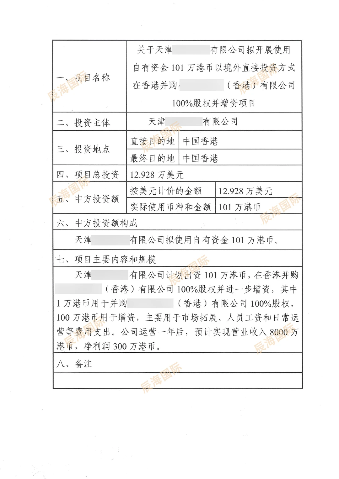 天津ODI备案，天津境外投资项目备案通知书