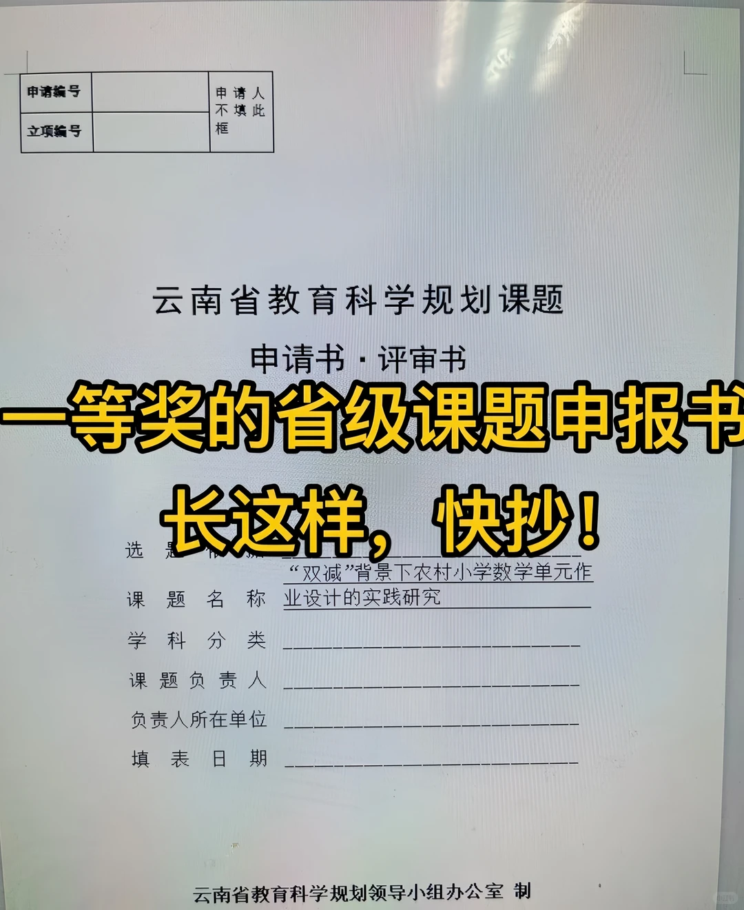 这就是一等奖的省级课题申报书，快抄！