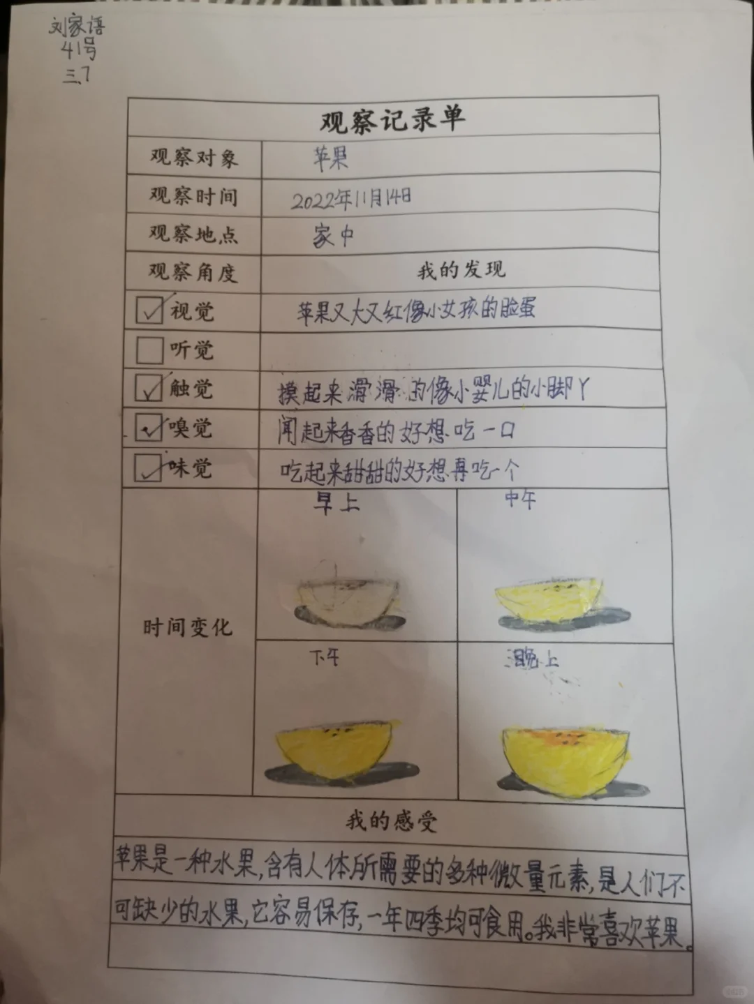 三上五单元观察记录单