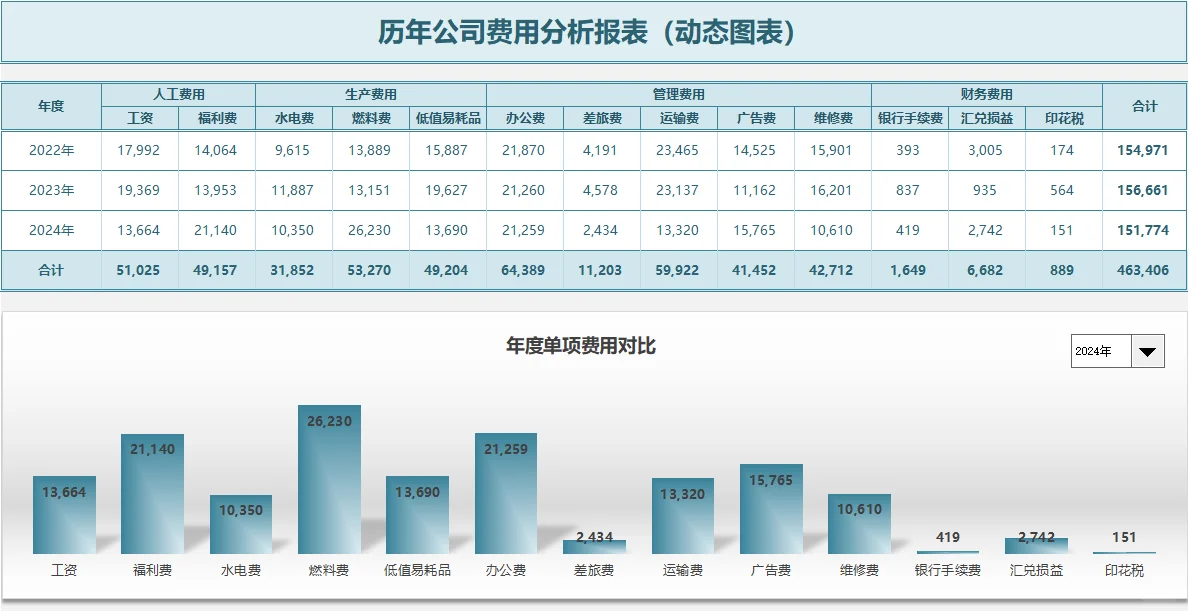 【24019】年度（历年）公司费用分析表