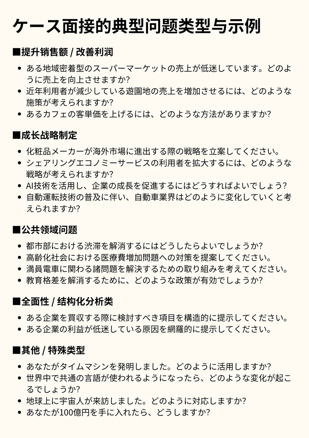日本就活｜ケース面接对策全解附高频问题集
