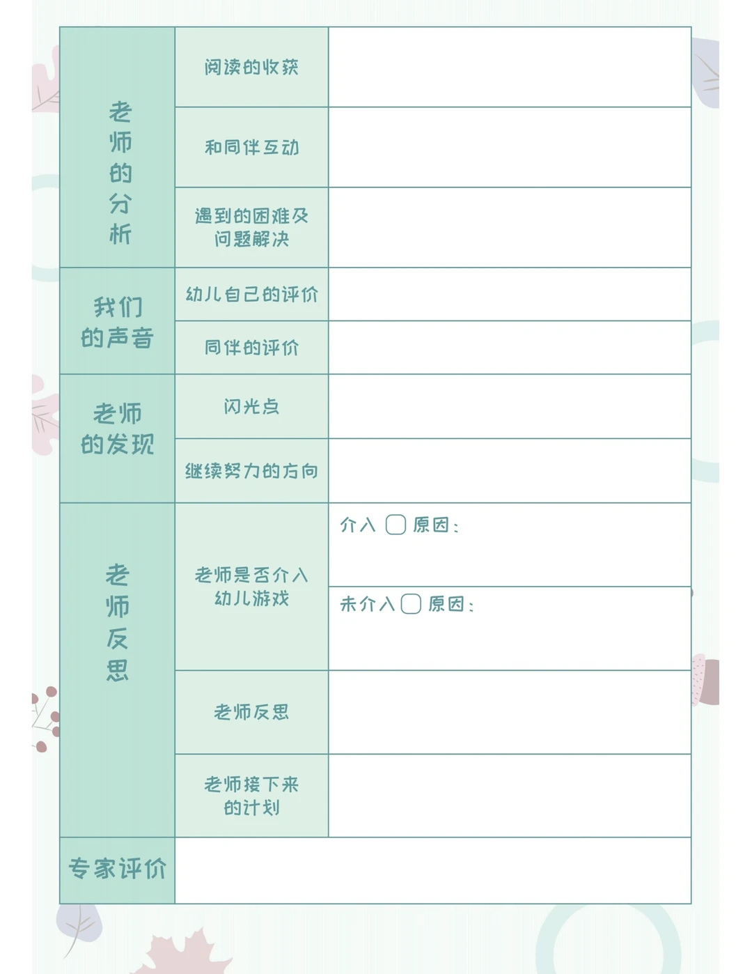 幼儿园各类观察记录表