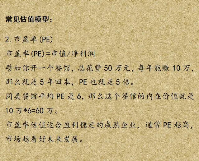常用的几种估值模型