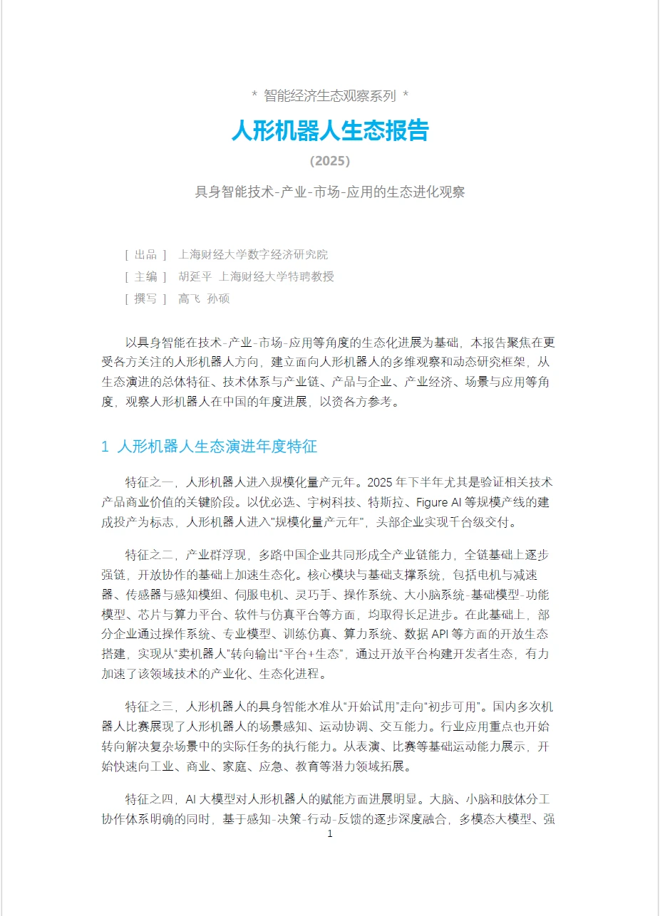 人形机器人生态报告2025 附原文文档