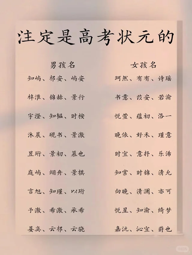 注定是高考状元的男孩女孩取名字