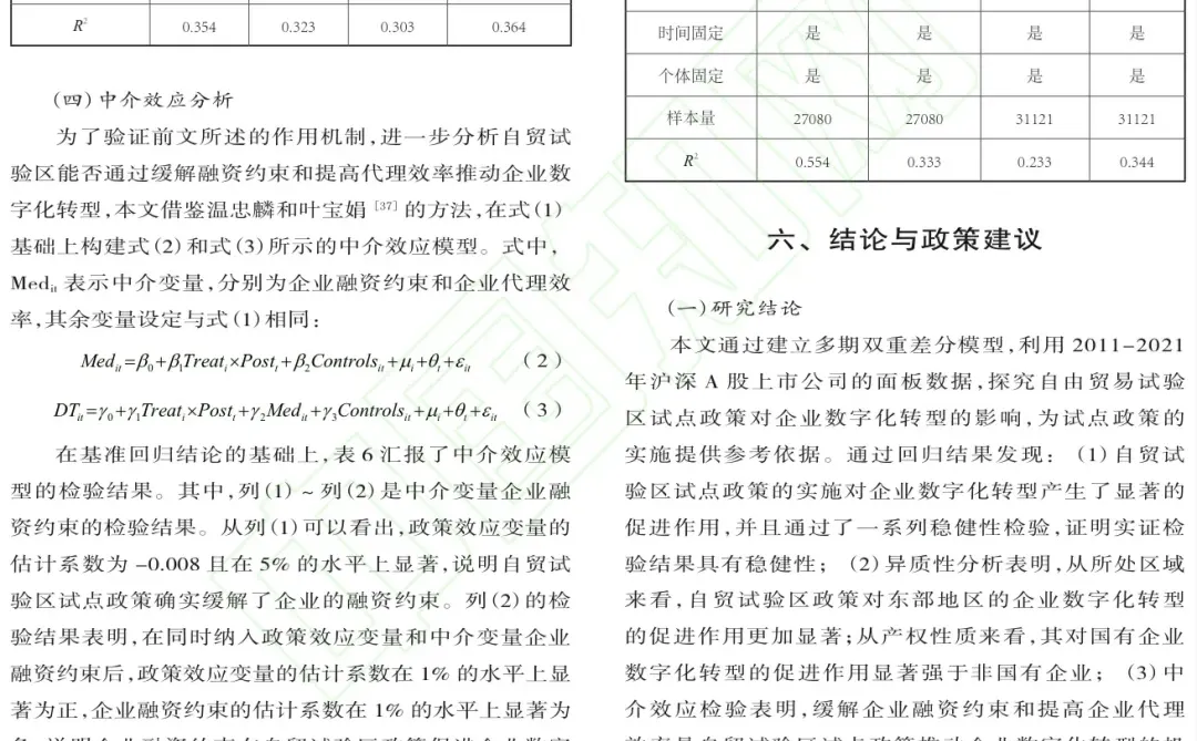自贸试验区试点政策对企业数字化转型的影响