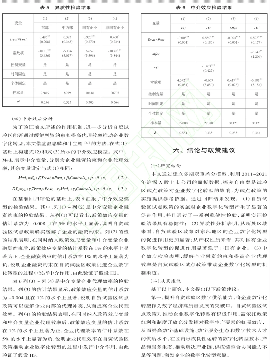 自贸试验区试点政策对企业数字化转型的影响
