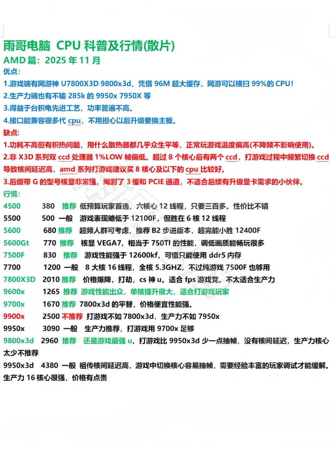 25年11月组装电脑行情及知识大全