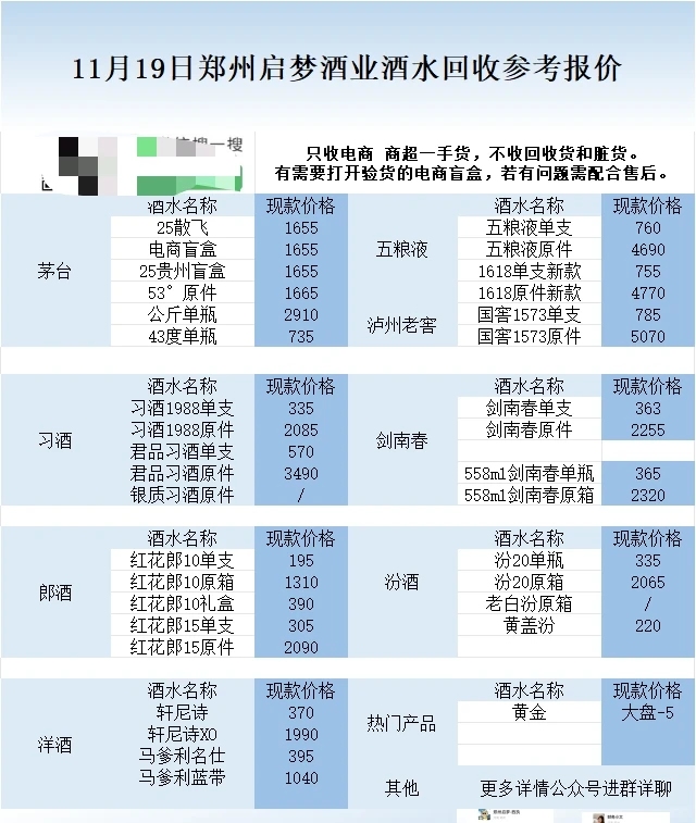 ✨💻11.19 电脑酒水回收报价