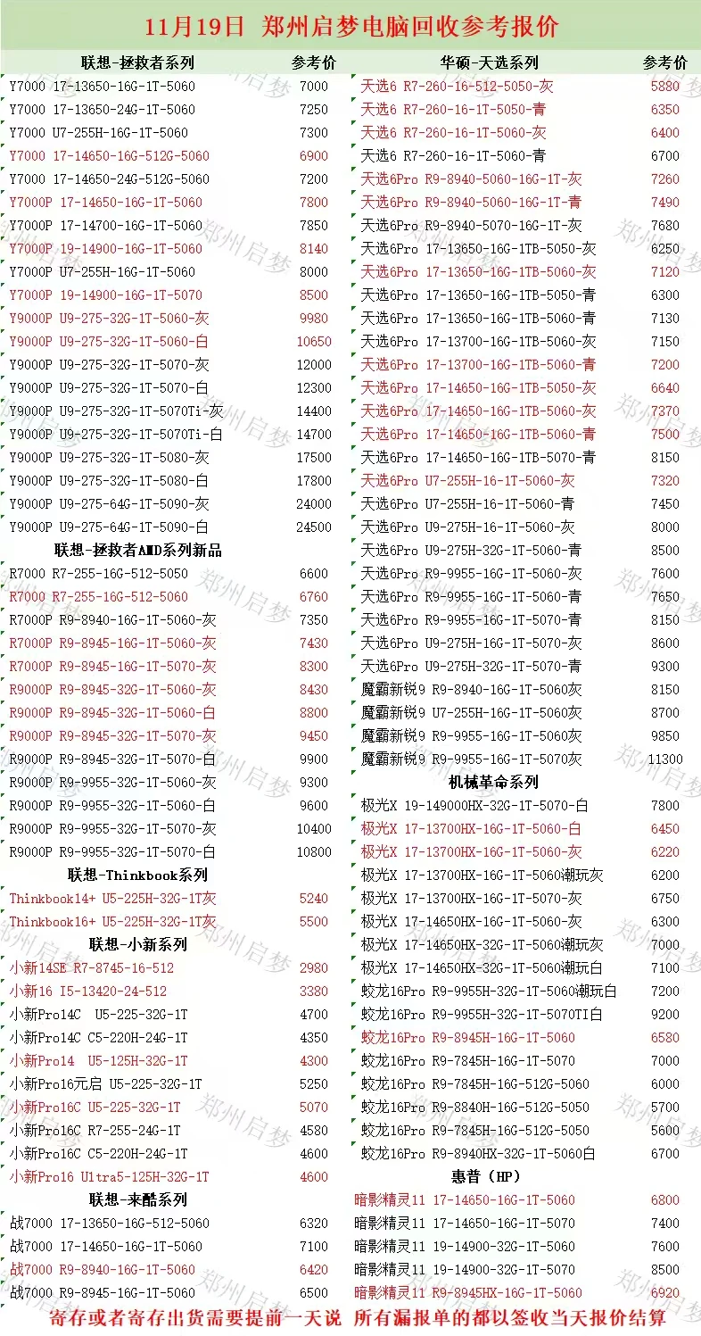 ✨💻11.19 电脑酒水回收报价