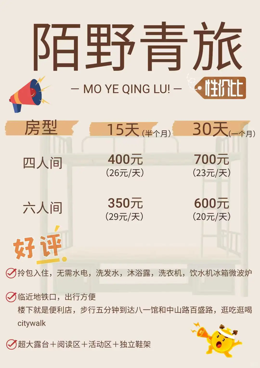 别住贵了,南昌青旅价格表在这!