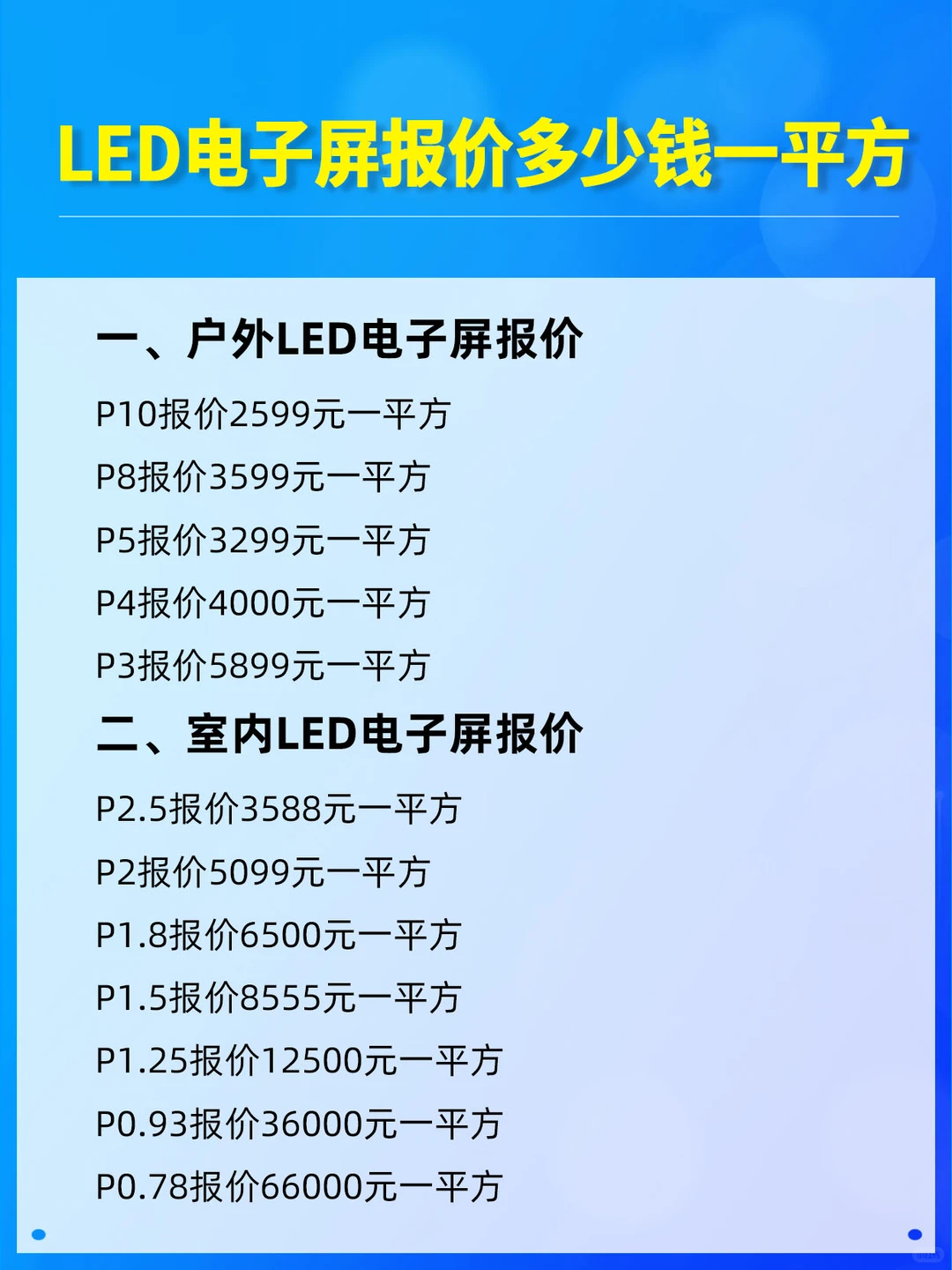 LED电子屏报价多少钱一平方，2025新价格