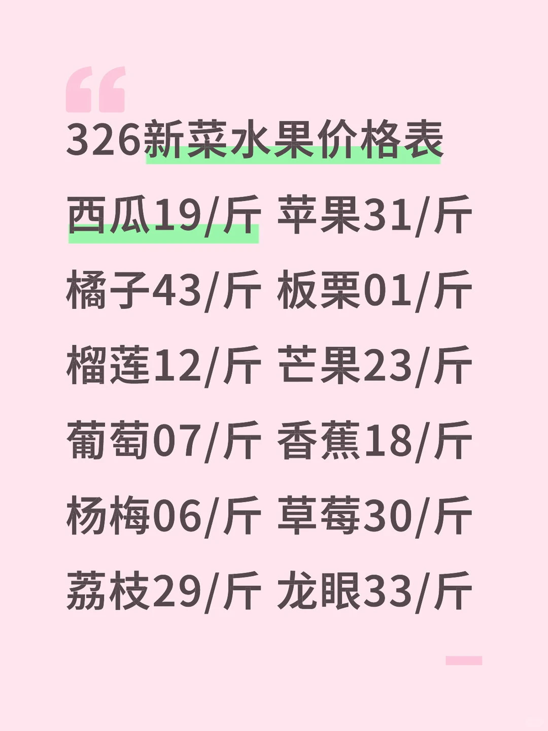 326新菜水果价格表