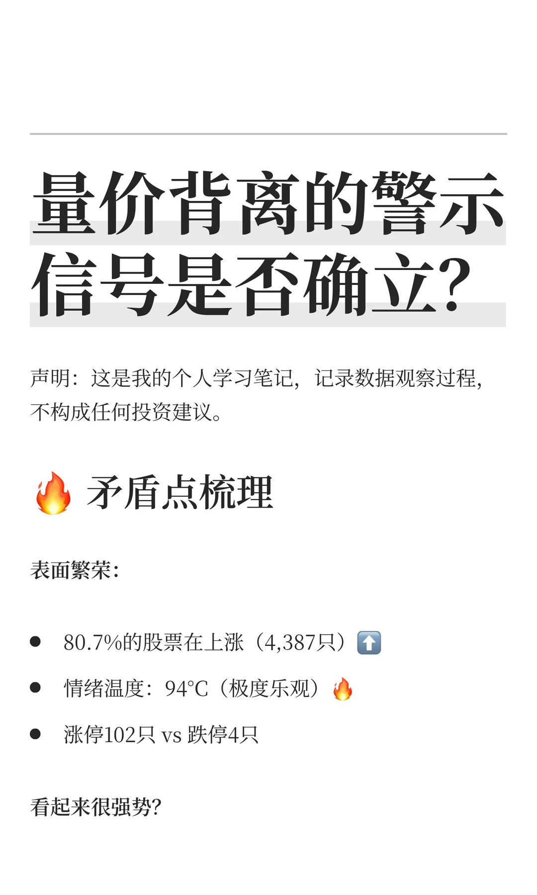 量价背离的警示信号是否确立？