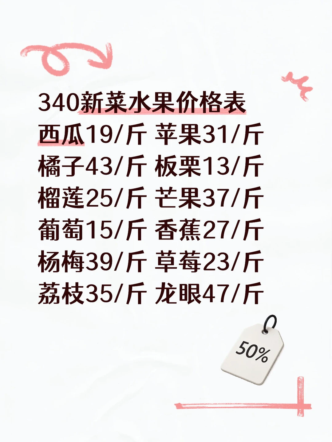 340新菜水果价格表