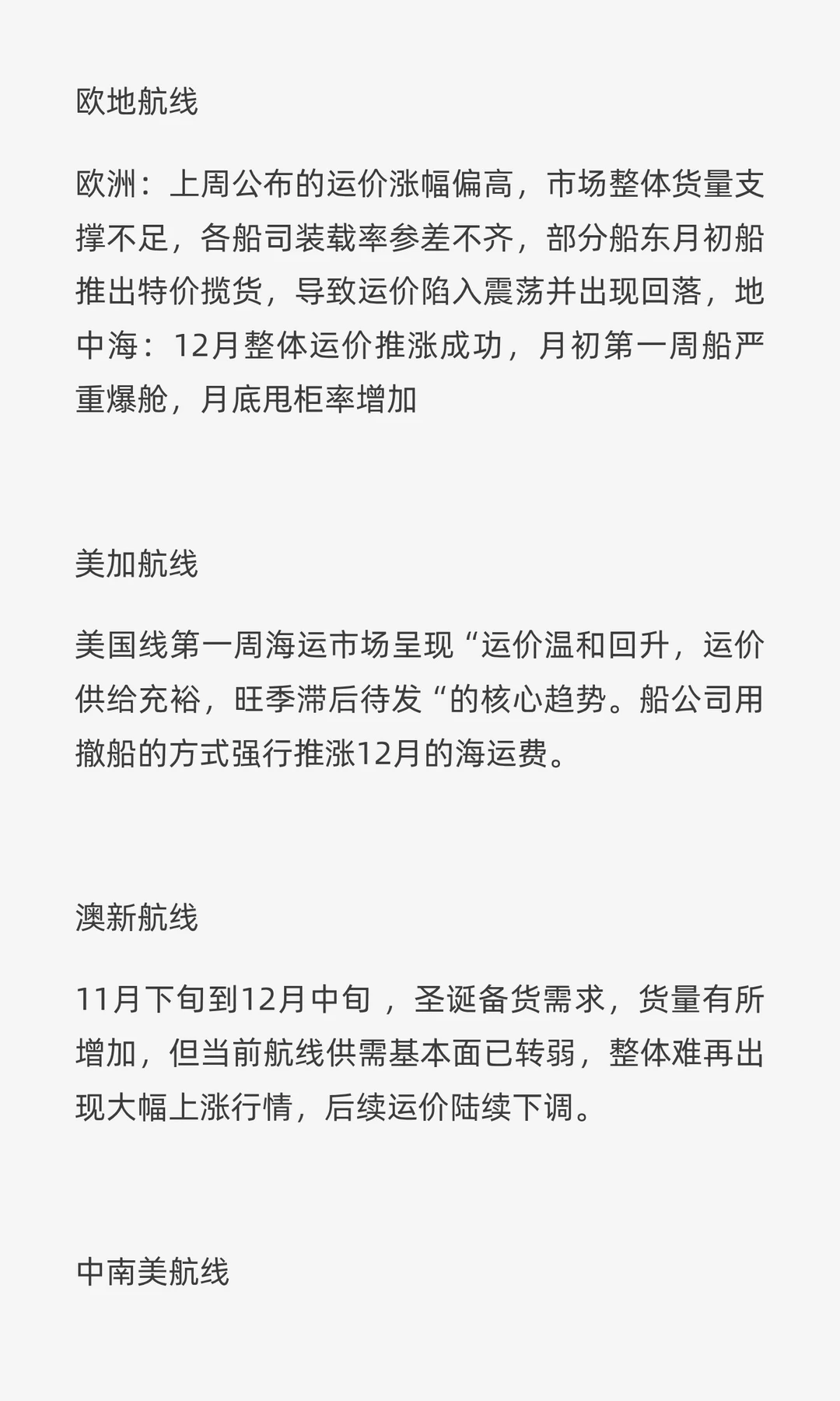 12.1海运市场行情