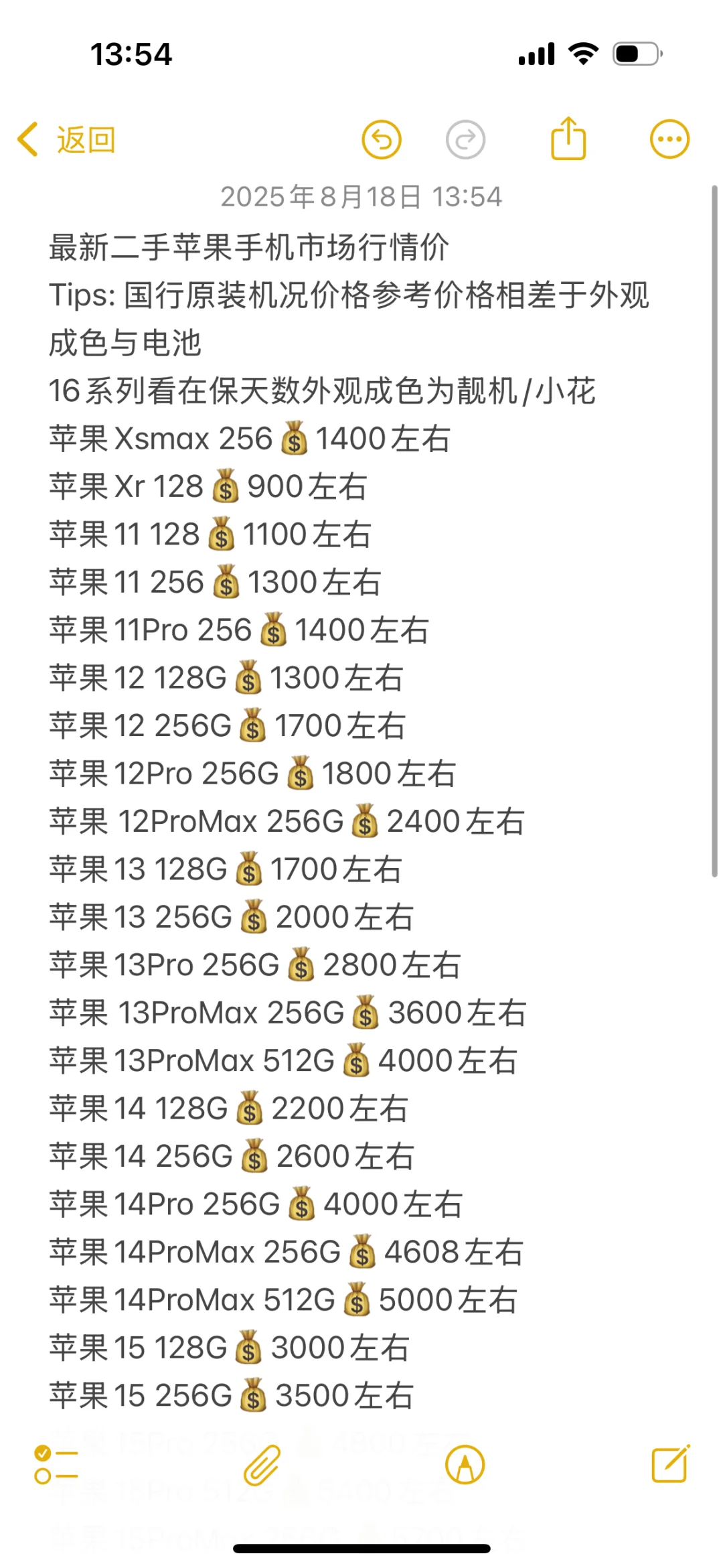免费分享2025年8月18手机行情