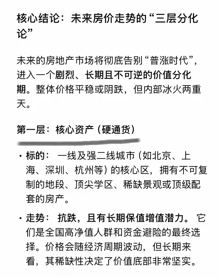未来房价走势的“三层分化论”