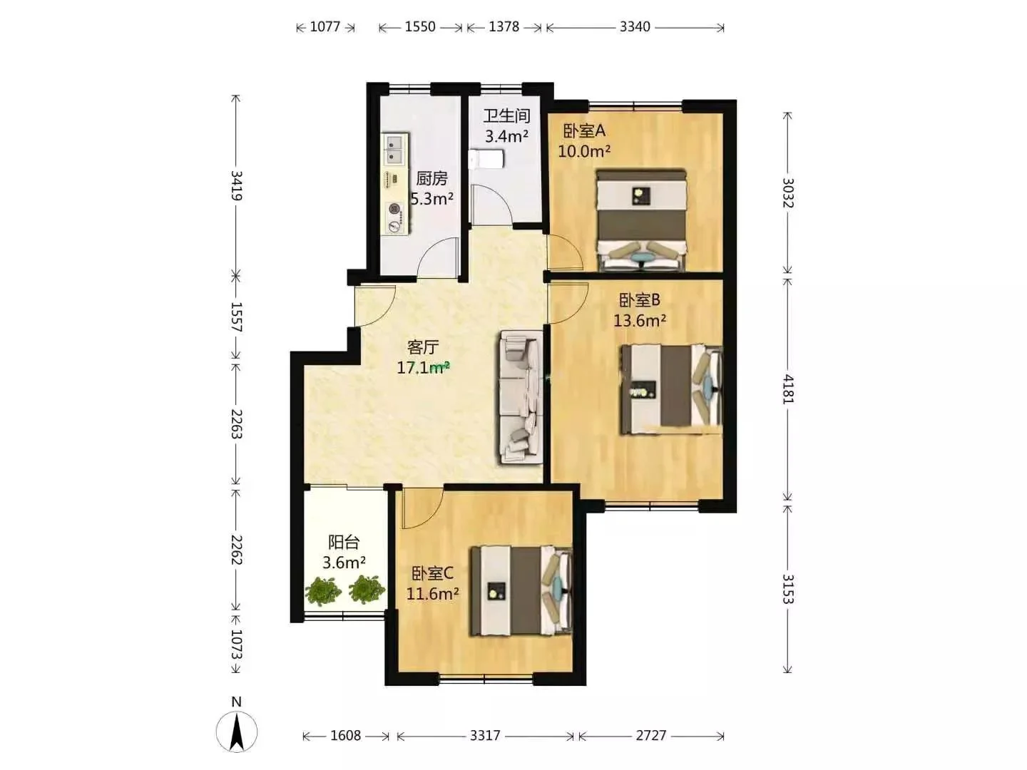 淞南五村，88平3楼，260万，单价2.9万
