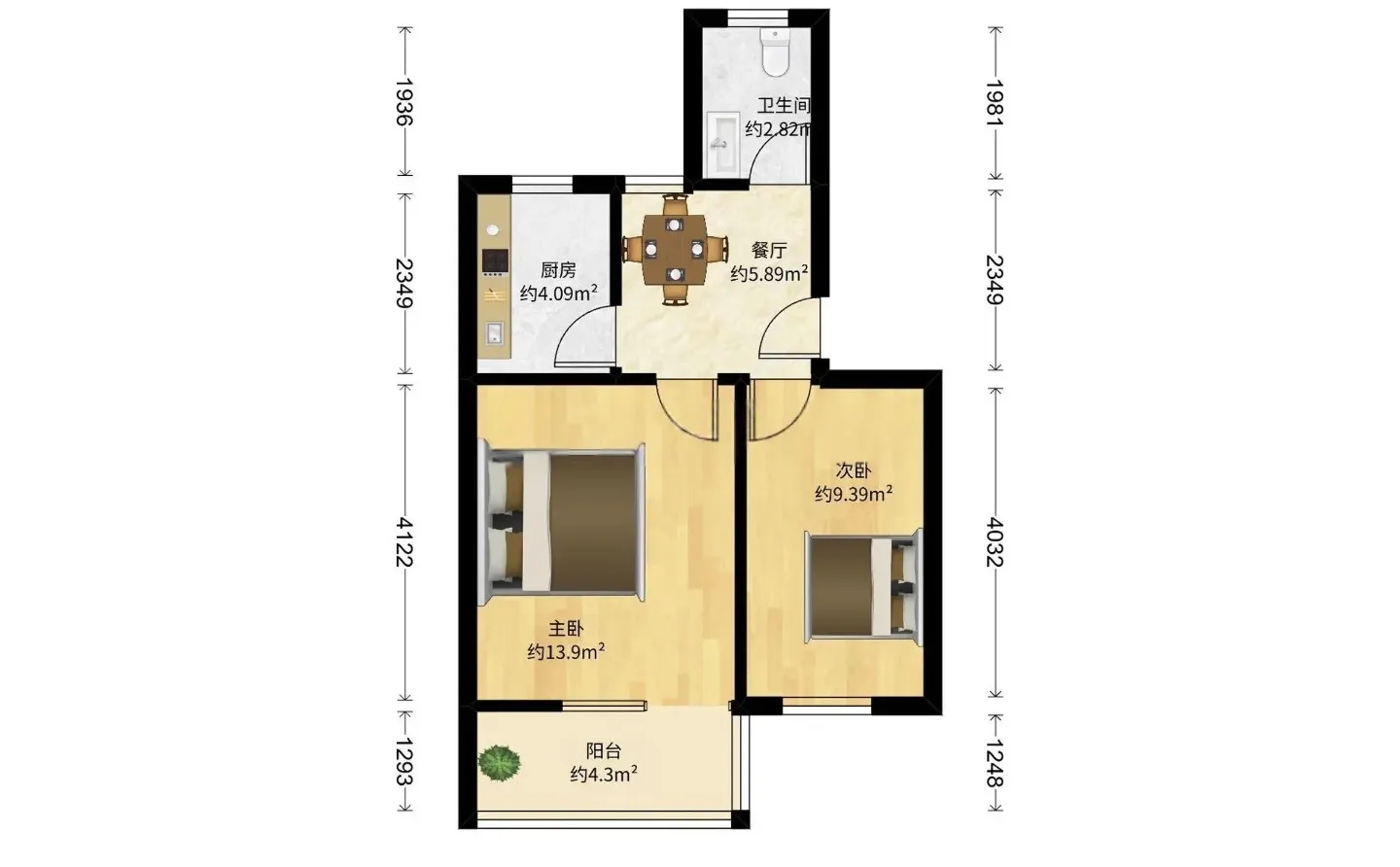 一号线呼玛二村 3楼 一梯两户 全明户型